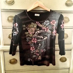 Black floral rhinestone top